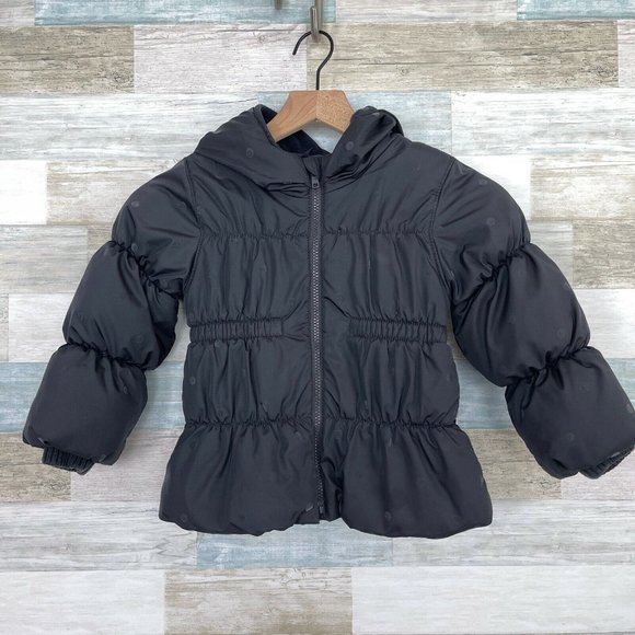 Old Navy Other - Old Navy Polka Dot Puffer Jacket Gray Hood Frost Free Full Zip Toddler Girls 5T